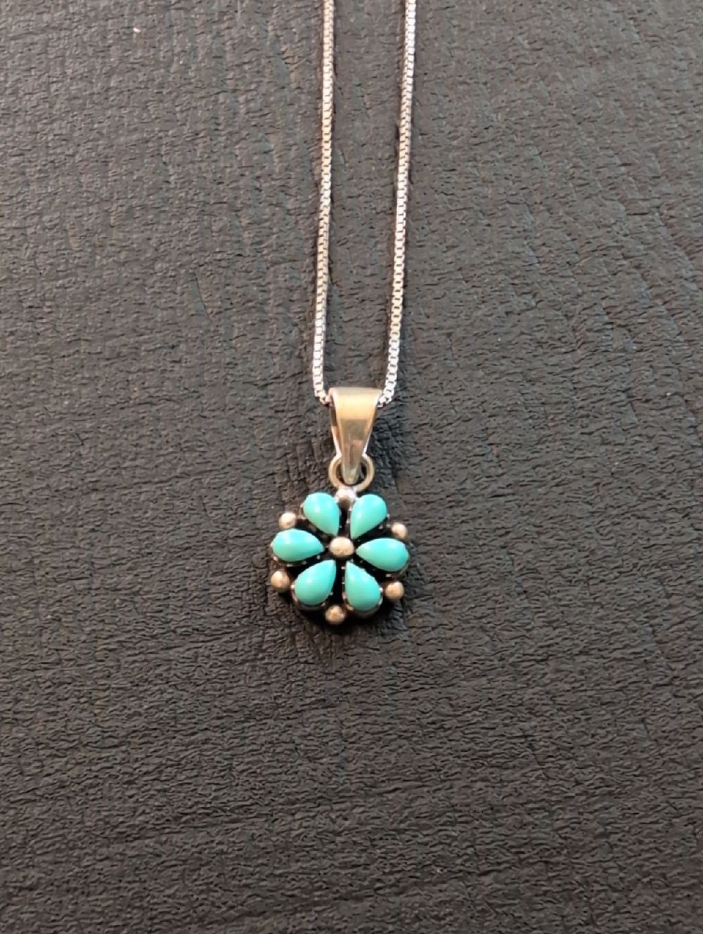 Sterling Silver Turquoise Flower Pendant Necklace - Blue